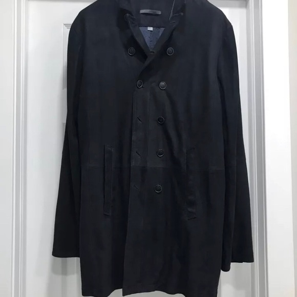 John Varvatos Double-Breasted Cutaway Suede Coat - Picture 9 of 12